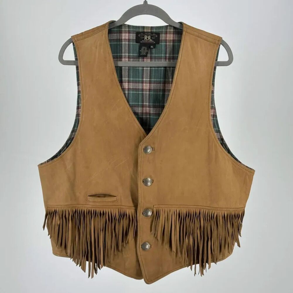 Vintage 90s RRL Double RL Ralph Lauren Western Fringe Leather Vest Size XL